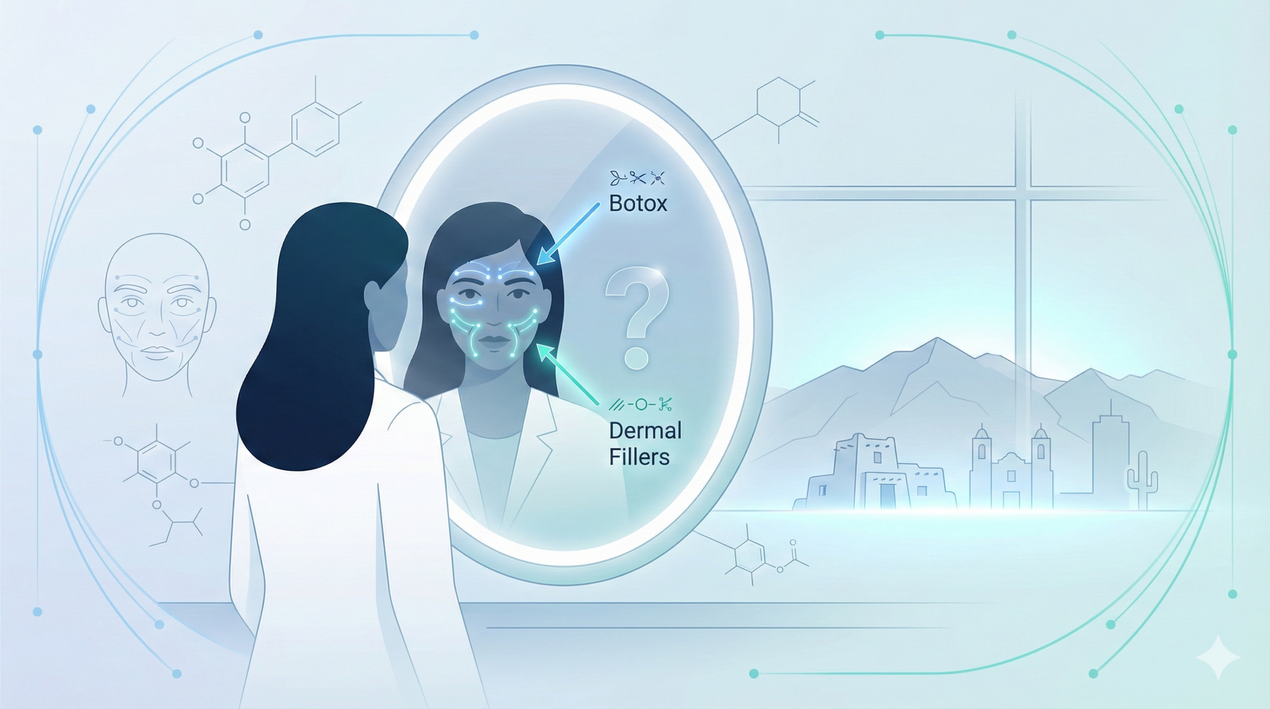 Woman looking in mirror considering Botox vs dermal fillers in Albuquerque